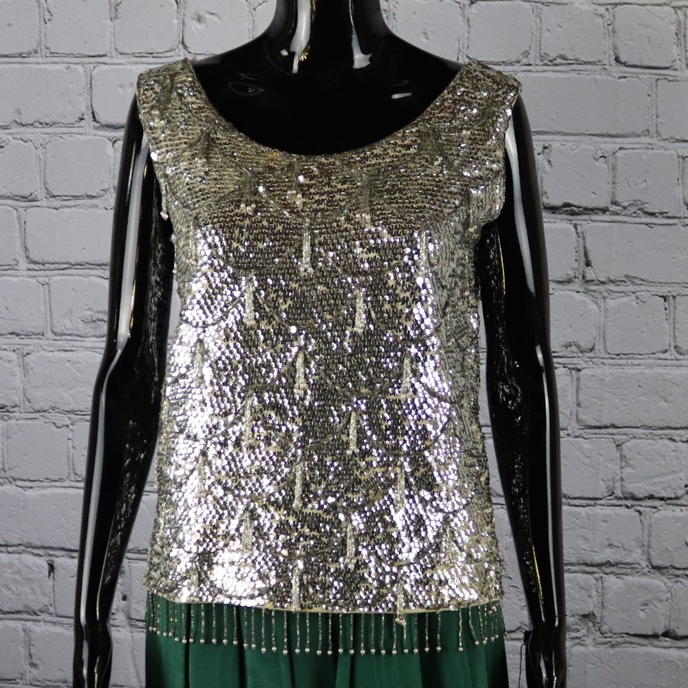 1980's Vintage Silver Sequin Tank with Sequin Fringes